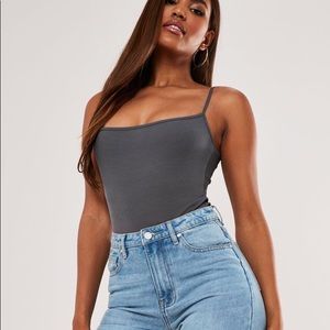 Missguided Gray Rib Cami High Leg Bodysuit